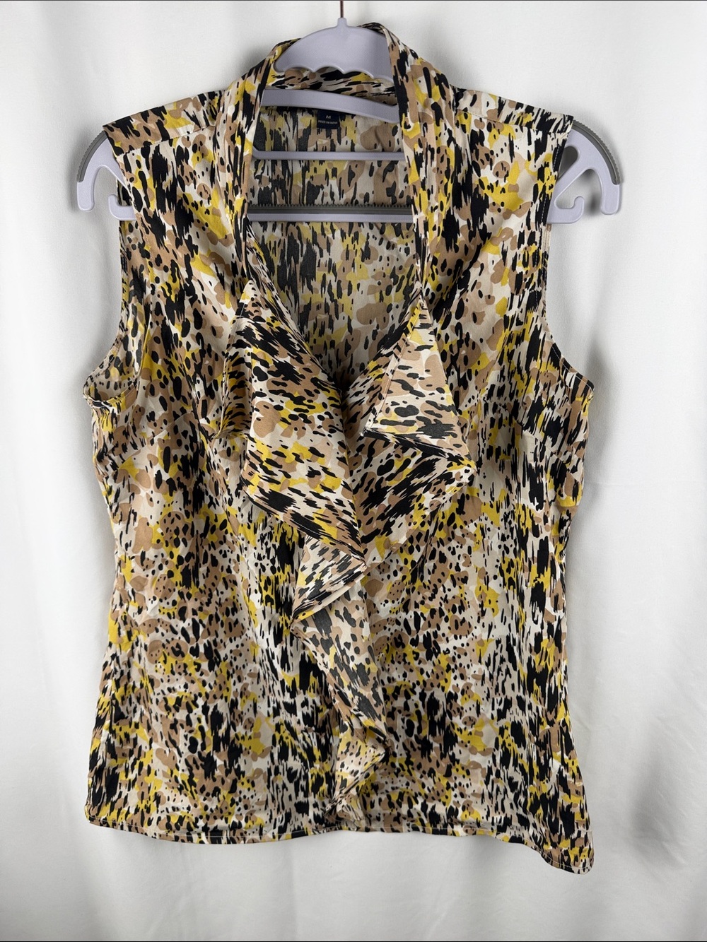 Banana Republic Yellow Black Cream Printed Ruffle-Front Sleeveless Camisole